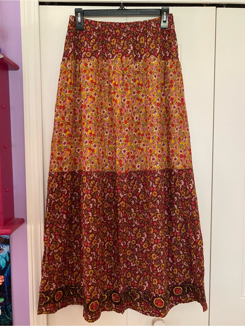 NATURAL LIFE Floral Tiered Maxi Skirt in Rust and Burgundy - Picture 3 of 9
